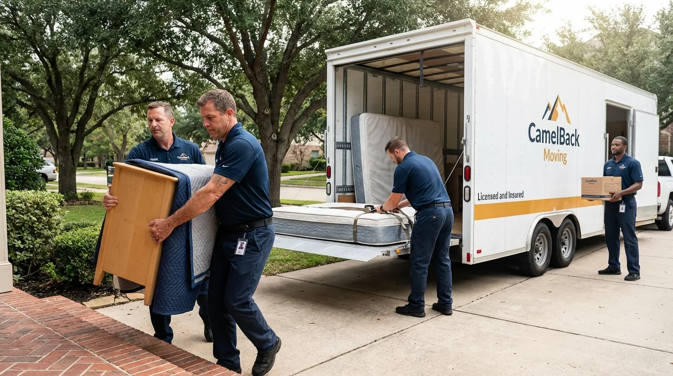 Crew loading residential truck for cross-state move from Ronkonkoma, NY