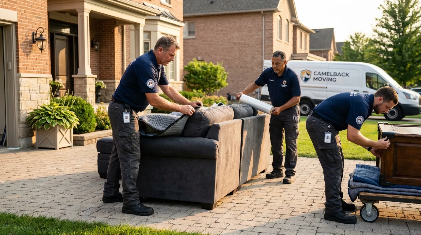 Large estate moving crew wrapping furniture in Ronkonkoma, NY