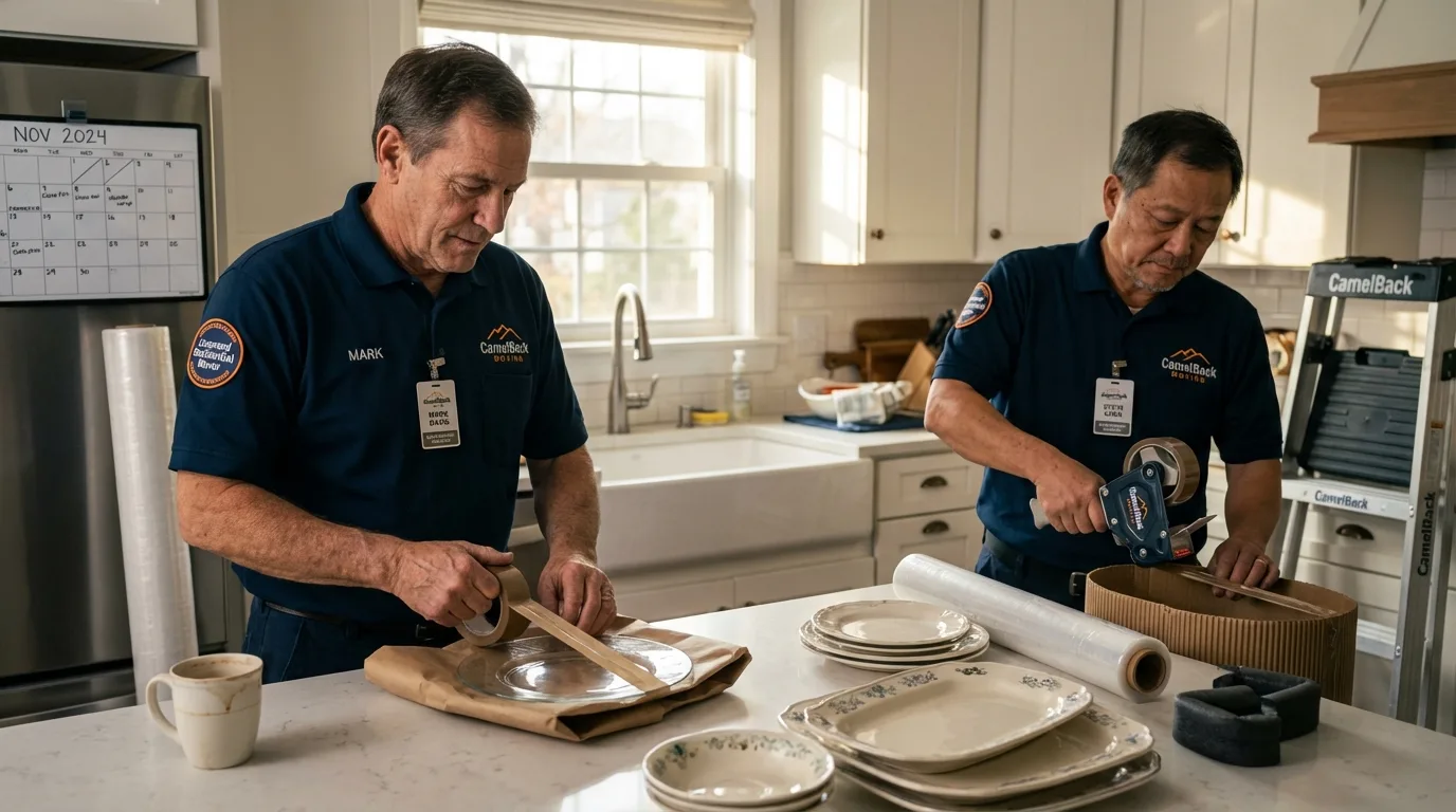 Professional crew packing kitchen dishware in Ronkonkoma, NY